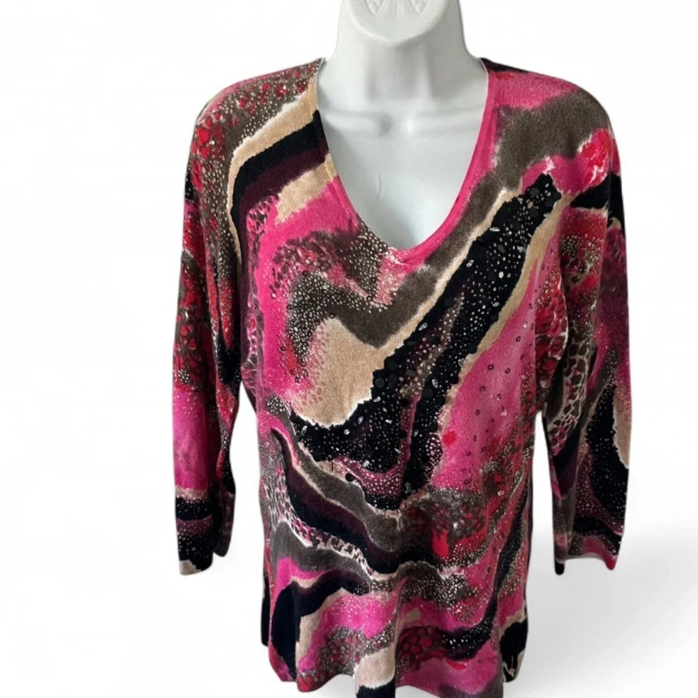 Alberto Makali Pink and Black V-Neck‎ Sweater